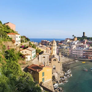 View overt the rooftops and port of Vernazza from above Santa Margherita di Antiochia