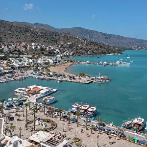 View over the port of Elounda, Mirabello Gulf, Lasithi, Crete, Greece