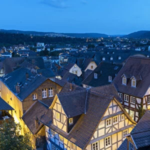 View of rooftops at dusk, Marburg, Hesse, Germany