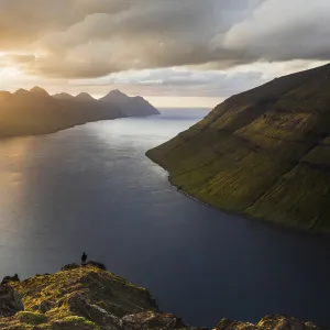 The view at sunset from Klakkur mouintains towards Kalsoy and Kunoy. Borðoy, Faroe Islands