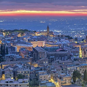 view of Tivoli at dusk. Europe, Italy, Lazio, Roma province, Tivoli
