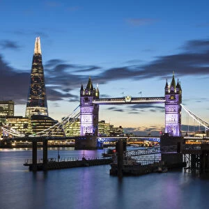 View of Tower Bridge & The Shard from Wapping, City of London, London, UK
