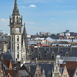 View of Town Hall and historic centre, Ghent, Flanders, Belgium