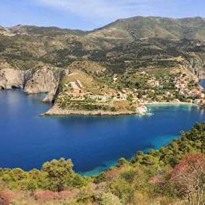 Village Assos between two bays, Kefalonia, Ionian Islands, Greece