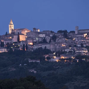 The village of Todi at dusk, Perugia Province, Umbria, Italy, Europe