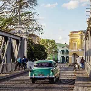Vintage Car passing Bridge over San Juan River, Matanzas, Matanzas Province, Cuba
