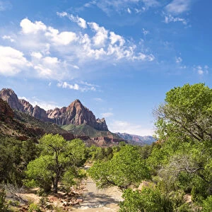 Virgin river and the Watchman, Zion National Park, Utah, USA