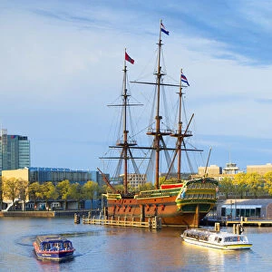 VOC ship and National Maritime Museum in Oosterdok, Amsterdam, Netherlands