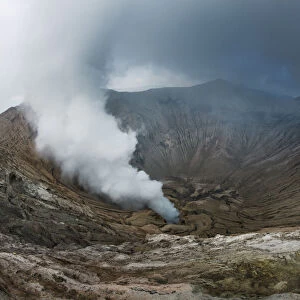 Volcanic landscape at Bromo with gas emission - Indonesia, Java, Tengger Caldera