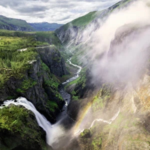 Voringsfossen waterfall from the above canyon, Eidfjord, Hordaland county, Norway
