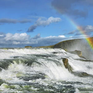 Waterfall Gullfoss with rainbow - Iceland, Southern Region, Gullfoss