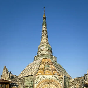 Werawsana Jade Pagoda (AKA Verochana Jade Pagoda) against clear blue sky, Amarapura