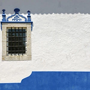 White and blue facade. Coruche, Portugal