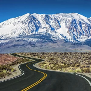 Winding Road Towards Mountains, Eastern Sierras, California, USA