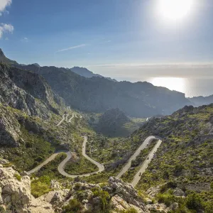 Winding road to Sa Calobra, Serra de Tramuntana, Mallorca, Balearic Islands, Spain