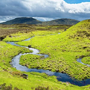 Winding stream near Loch Ba, Glencoe, Scottish Highlands, Scotland, UK