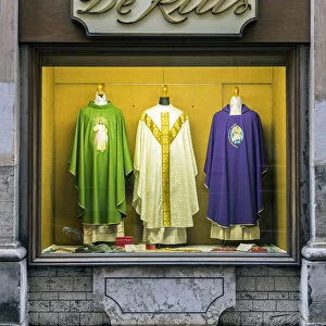 Window shop at De Ritis, an historical store specialised in ecclesiastical wares, Rome