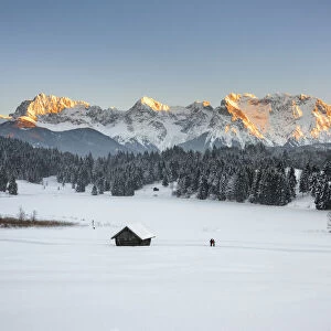 Winter landscape at Geroldsee against Karwendel Range, Klais near Mittenwald