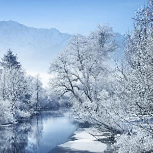 Winter landscape with hoar frost at Loisach - Germany, Bavaria, Upper Bavaria