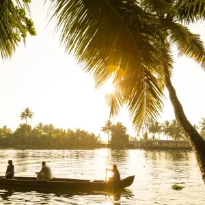 Wooden Canoe Print, Kerala Backwaters