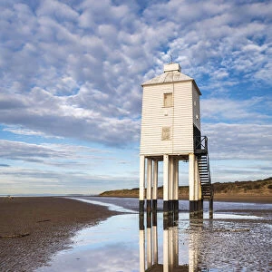 Wooden lighthouse at Burnham on Sea, Somerset, England. Winter (December) 2019