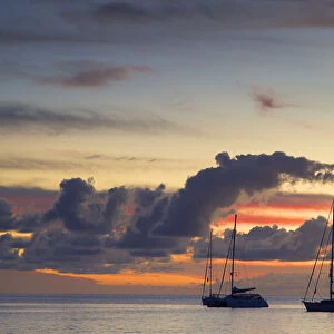 Yachts moored at sunset, Waya Island, Yasawa Islands, Fiji