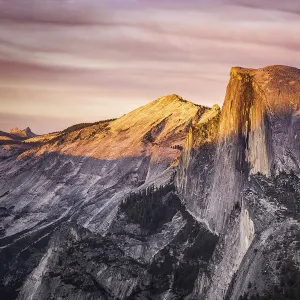 Yosemite National Park, California, USA. Sunset over the famous Half Dome Mount, view