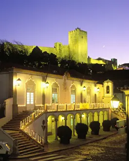Palmela Prints: The 12th century castle and the Town Hall (16th century) of Palmela, Portugal