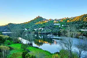 Rio Tejo Prints: The 13th century castle of the fortified medieval village of Belver overlooking the Tagus river in winter