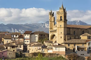 16th Century San Andres church and village of Elciego, La Rioja, Alava, Spain, Europe