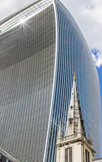 Financial Center Prints: 20 Fenchurch building and the spire of Saint Margaret Pattens Church of England, London