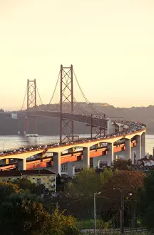 Tejo River Prints: 25 de April bridge (similar to the Golden Gate bridge) across the Tagus river, in