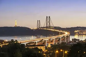 Tejo River Prints: 25 de April bridge (similar to the Golden Gate bridge) across the Tagus river
