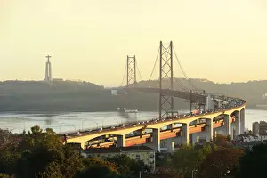 Tejo River Prints: 25 de April bridge (similar to the Golden Gate bridge) across the Tagus river