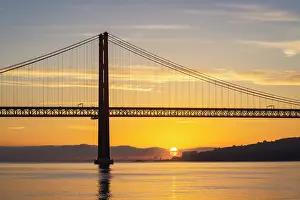 Suspension Bridge Prints: 25 April Bridge at sunrise, Lisbon, Portugal