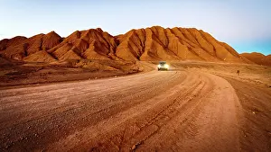 Tracks Prints: 4x4 car driving on a dusty road, Labyrinth Desert, Salta province, Puna, Argentina