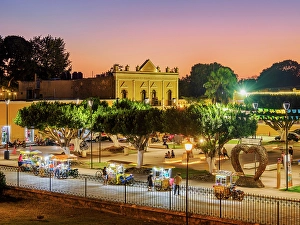 San Antonio Prints: 5 de Mayo Park at dusk, Izamal, Yucatan State, Mexico