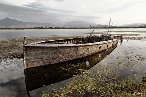 Reiseorte Prints: Abandoned boat in shkodra, northern Albany, albany, Eastern Europe, Europe