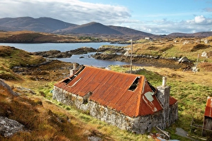 Harris Prints: Abandoned croft, Quidinish, Golden Road, Isle of Harris, Outer Hebrides, Scotland