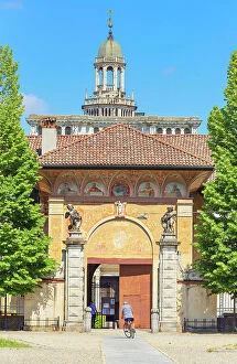 Cycling Gallery: Abbey church entrance, Certosa di Pavia monastery, Certosa di Pavia, Lombardy, Italy