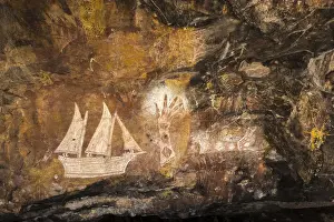 Rock Art Prints: Aboriginal rock art by the late Jacob Nayinggul depicting a Maccassan ship