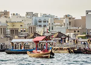 Middle East Prints: Abra Boat on Dubai Creek, Dubai, United Arab Emirates