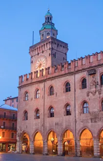 City Square Gallery: Accursio palace in Maggiore square at twilight. Bologna, Emilia Romagna, Italy, Europe