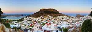 Images Dated 23rd February 2012: Acropolis of Lindos & village illuminated at dusk, Lindos, Rhodes, Greece