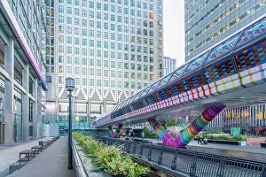 Pedestrian Prints: Adam's Plaza Bridge also known as Crossrail Place, Canary Wharf, London, England, UK