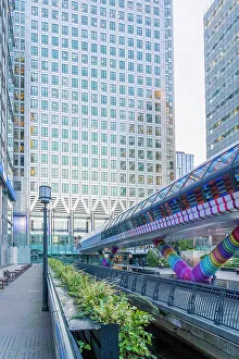Pedestrian Prints: Adam's Plaza Bridge also known as Crossrail Place, Canary Wharf, London, England, UK