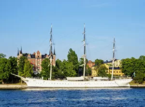 Admiralty Building Gallery: Admiralty Building and Three-masted Sailing Vessel called Af Chapman on Skeppsholmen Island