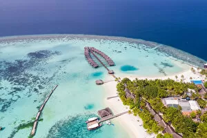 Images Dated 12th February 2018: Aerial drone view of a tropical island, Maldives