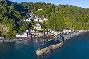 Images Dated 14th November 2019: Aerial elevated view over Clovelly on the North Devon coast, Devon, United Kingdom