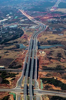 Highway Prints: Aerial of highway under construction, Kunming, China